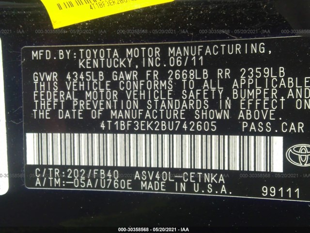 Photo 8 VIN: 4T1BF3EK2BU742605 - TOYOTA CAMRY 