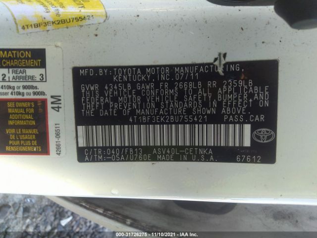 Photo 8 VIN: 4T1BF3EK2BU755421 - TOYOTA CAMRY 