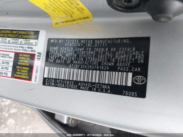 Photo 8 VIN: 4T1BF3EK2BU761624 - TOYOTA CAMRY 