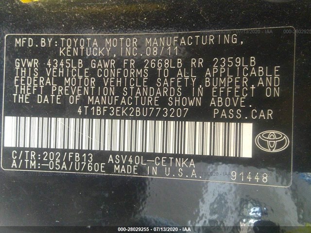 Photo 8 VIN: 4T1BF3EK2BU773207 - TOYOTA CAMRY 