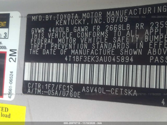 Photo 8 VIN: 4T1BF3EK3AU045894 - TOYOTA CAMRY 