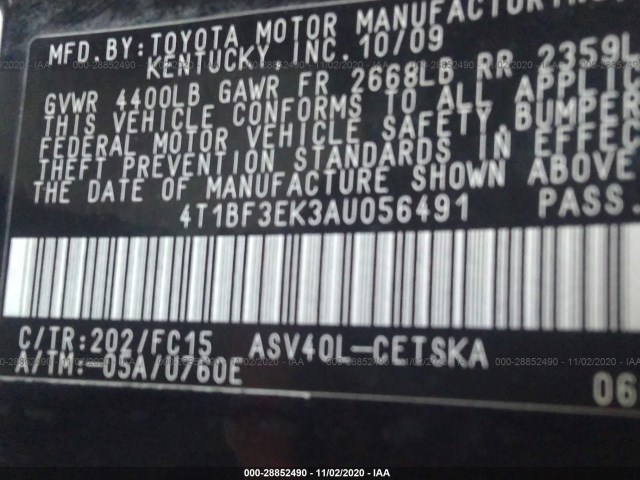 Photo 8 VIN: 4T1BF3EK3AU056491 - TOYOTA CAMRY 