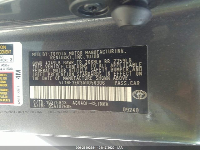 Photo 8 VIN: 4T1BF3EK3AU058306 - TOYOTA CAMRY 