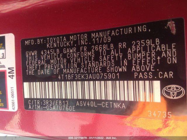 Photo 8 VIN: 4T1BF3EK3AU075901 - TOYOTA CAMRY 