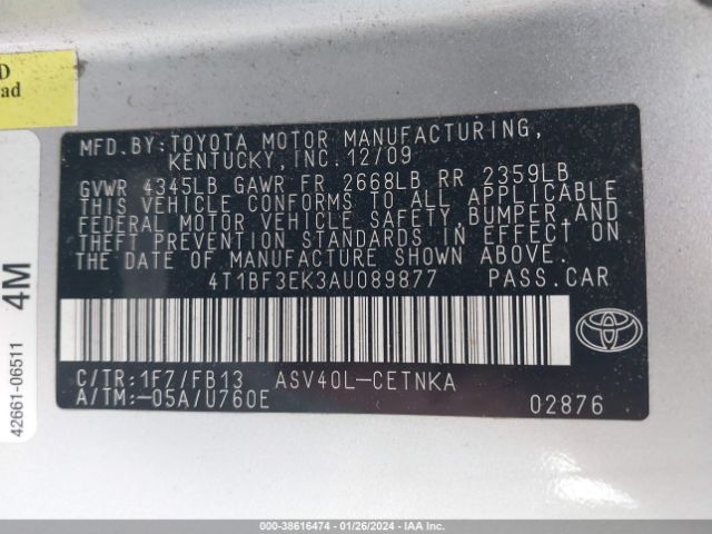 Photo 8 VIN: 4T1BF3EK3AU089877 - TOYOTA CAMRY 