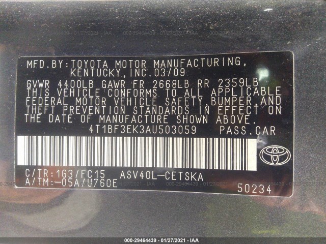 Photo 8 VIN: 4T1BF3EK3AU503059 - TOYOTA CAMRY 