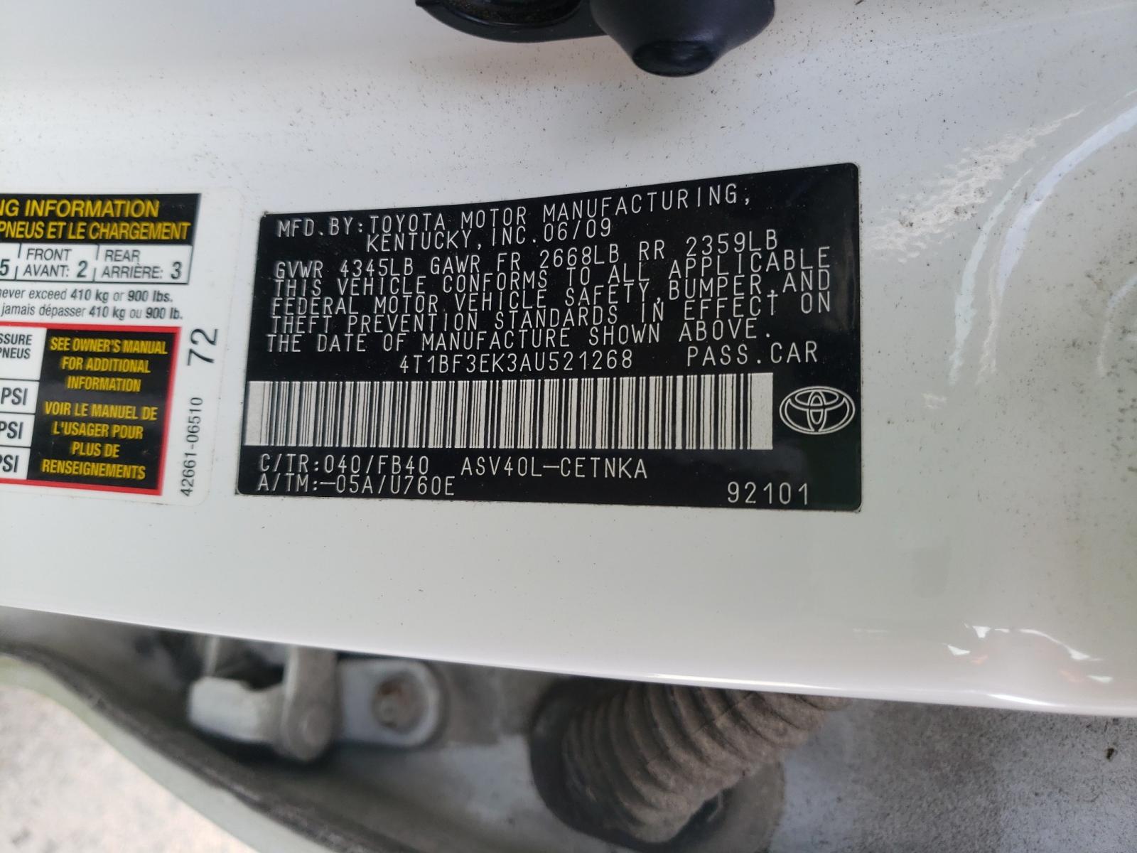 Photo 9 VIN: 4T1BF3EK3AU521268 - TOYOTA CAMRY 