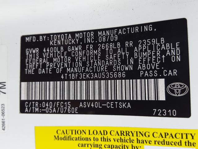 Photo 9 VIN: 4T1BF3EK3AU535686 - TOYOTA CAMRY BASE 