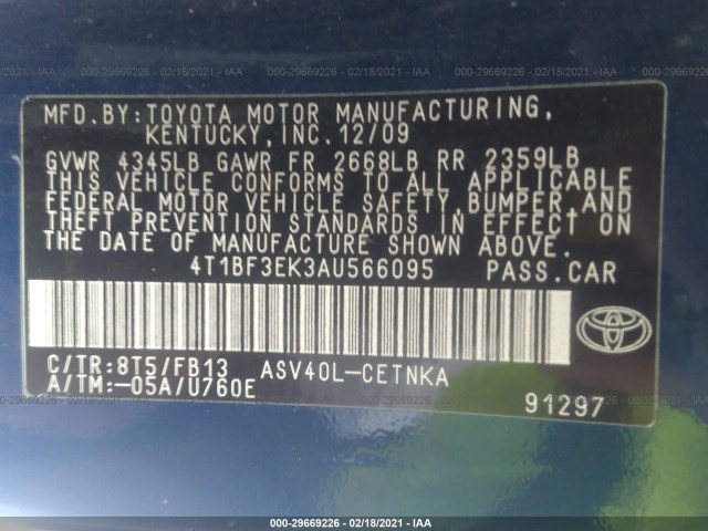 Photo 8 VIN: 4T1BF3EK3AU566095 - TOYOTA CAMRY 