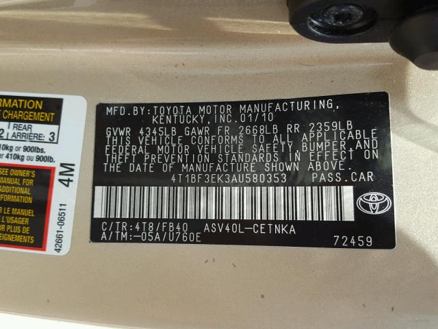 Photo 9 VIN: 4T1BF3EK3AU580353 - TOYOTA CAMRY 