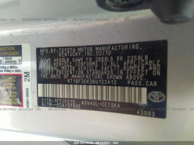 Photo 8 VIN: 4T1BF3EK3BU122412 - TOYOTA CAMRY 