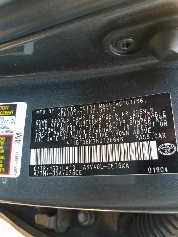 Photo 9 VIN: 4T1BF3EK3BU128646 - TOYOTA CAMRY BASE 