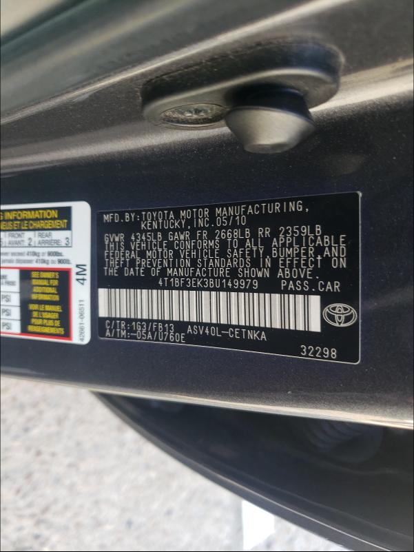 Photo 9 VIN: 4T1BF3EK3BU149979 - TOYOTA CAMRY BASE 