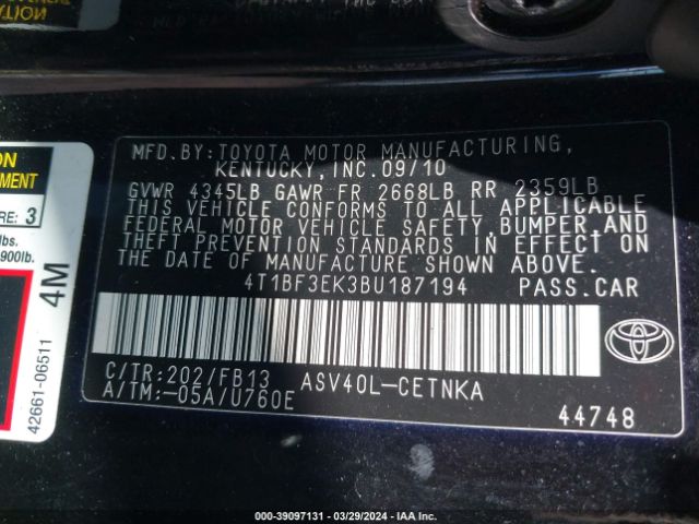 Photo 8 VIN: 4T1BF3EK3BU187194 - TOYOTA CAMRY 