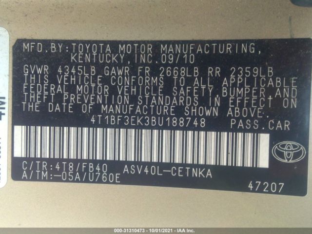 Photo 8 VIN: 4T1BF3EK3BU188748 - TOYOTA CAMRY 