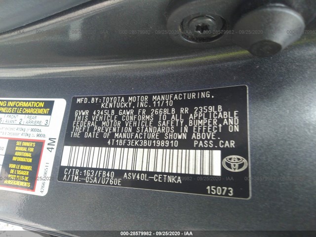 Photo 8 VIN: 4T1BF3EK3BU198910 - TOYOTA CAMRY 