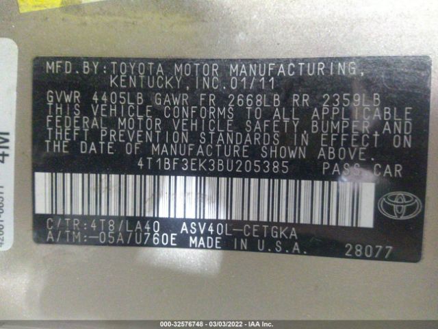 Photo 8 VIN: 4T1BF3EK3BU205385 - TOYOTA CAMRY 