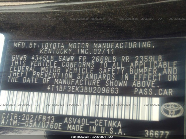 Photo 8 VIN: 4T1BF3EK3BU209663 - TOYOTA CAMRY 