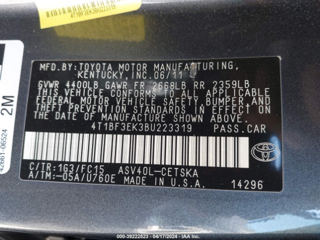 Photo 8 VIN: 4T1BF3EK3BU223319 - TOYOTA CAMRY 