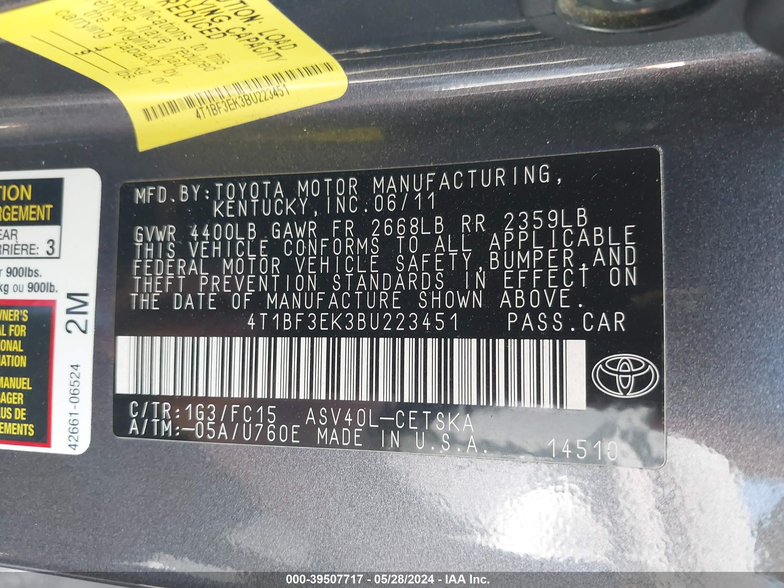 Photo 8 VIN: 4T1BF3EK3BU223451 - TOYOTA CAMRY 