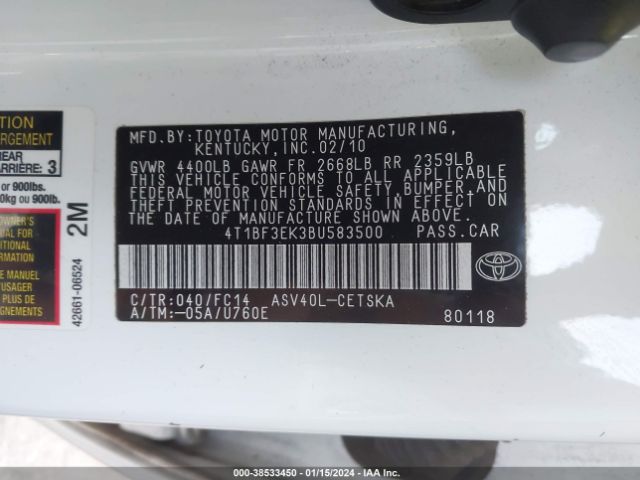 Photo 8 VIN: 4T1BF3EK3BU583500 - TOYOTA CAMRY 