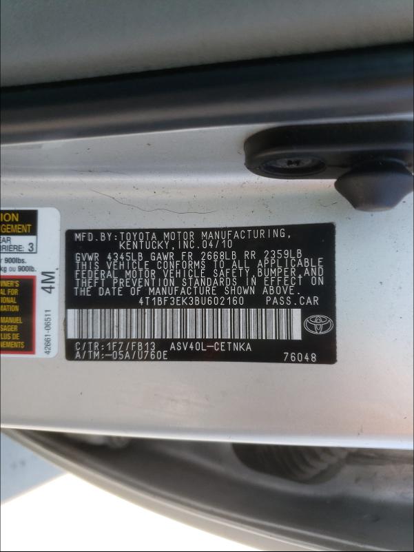 Photo 9 VIN: 4T1BF3EK3BU602160 - TOYOTA CAMRY BASE 