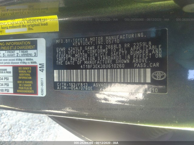 Photo 8 VIN: 4T1BF3EK3BU610260 - TOYOTA CAMRY 