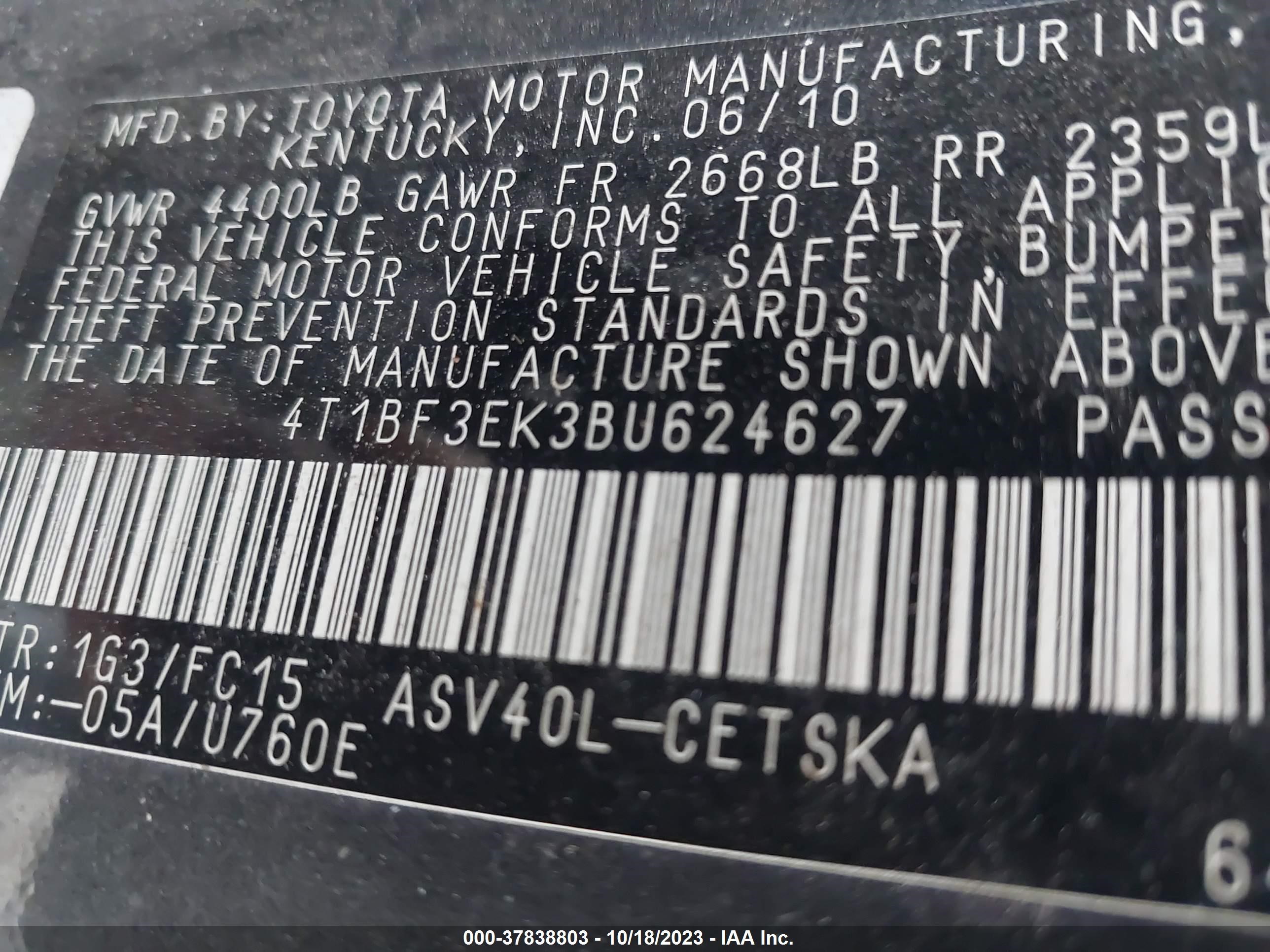 Photo 8 VIN: 4T1BF3EK3BU624627 - TOYOTA CAMRY 