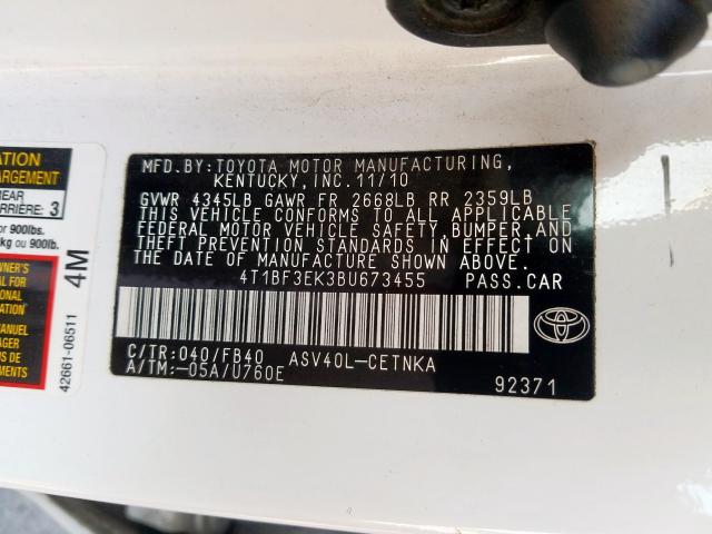 Photo 9 VIN: 4T1BF3EK3BU673455 - TOYOTA CAMRY BASE 