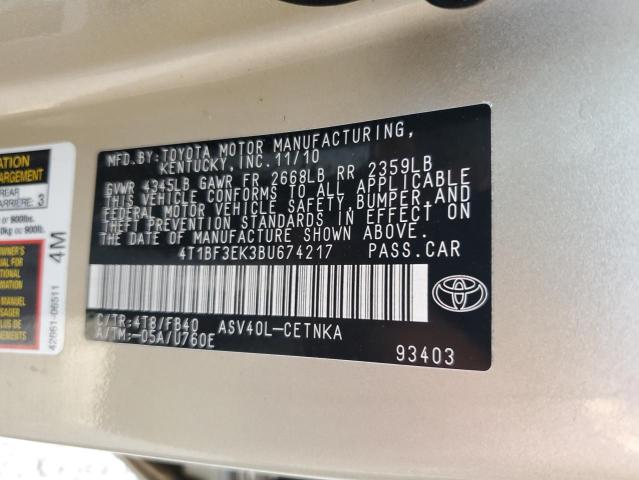 Photo 9 VIN: 4T1BF3EK3BU674217 - TOYOTA CAMRY BASE 