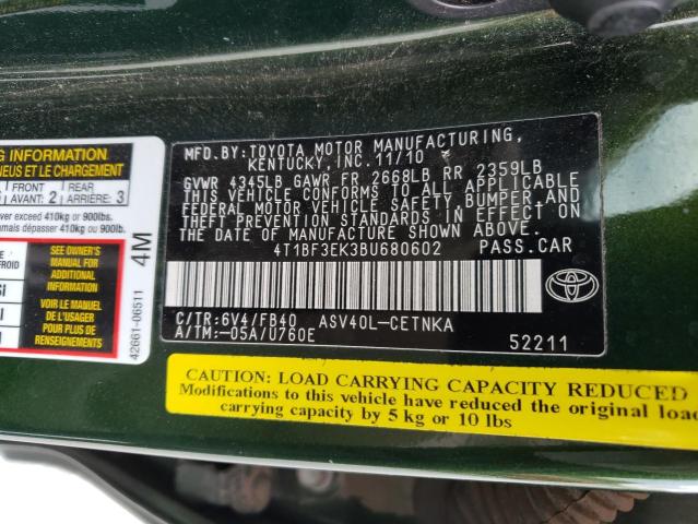 Photo 11 VIN: 4T1BF3EK3BU680602 - TOYOTA CAMRY BASE 