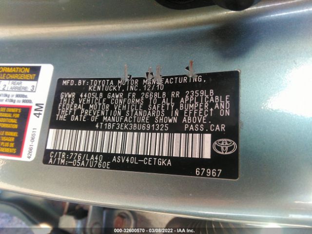 Photo 8 VIN: 4T1BF3EK3BU691325 - TOYOTA CAMRY 