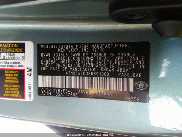 Photo 8 VIN: 4T1BF3EK3BU691860 - TOYOTA CAMRY 