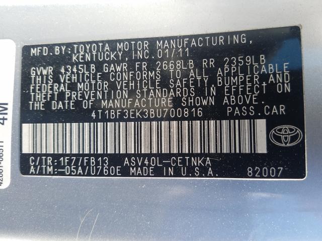 Photo 9 VIN: 4T1BF3EK3BU700816 - TOYOTA CAMRY BASE 