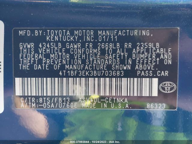 Photo 8 VIN: 4T1BF3EK3BU703683 - TOYOTA CAMRY 