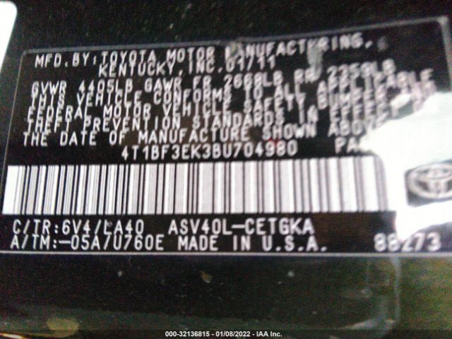 Photo 8 VIN: 4T1BF3EK3BU704980 - TOYOTA CAMRY 