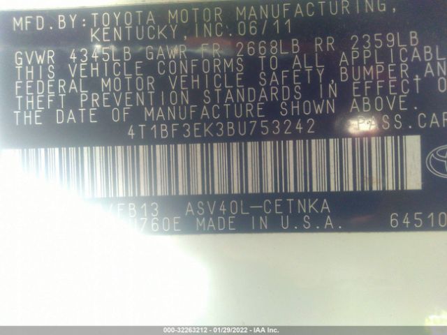 Photo 8 VIN: 4T1BF3EK3BU753242 - TOYOTA CAMRY 