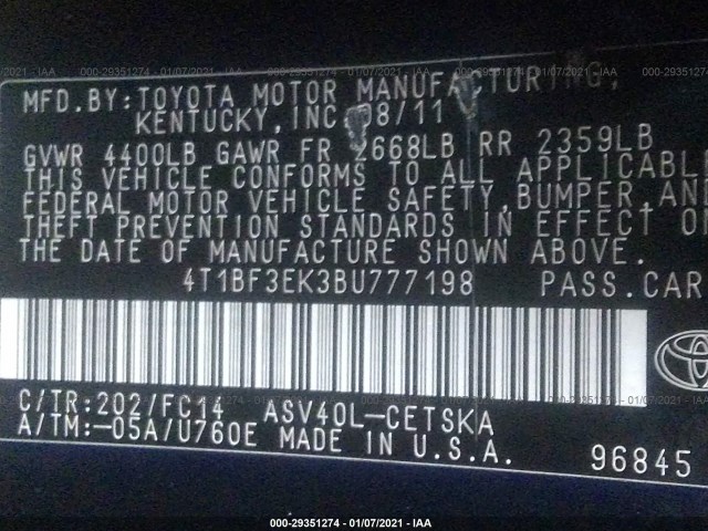 Photo 8 VIN: 4T1BF3EK3BU777198 - TOYOTA CAMRY 