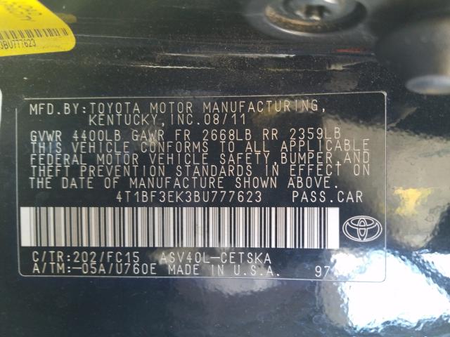 Photo 9 VIN: 4T1BF3EK3BU777623 - TOYOTA CAMRY BASE 