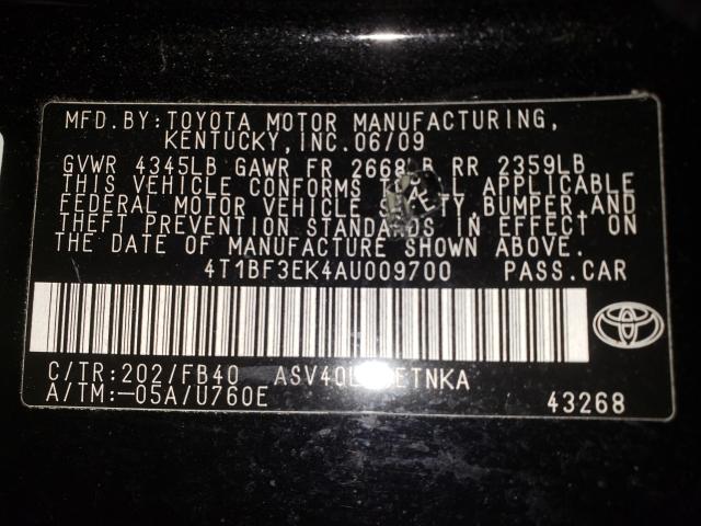 Photo 9 VIN: 4T1BF3EK4AU009700 - TOYOTA CAMRY BASE 