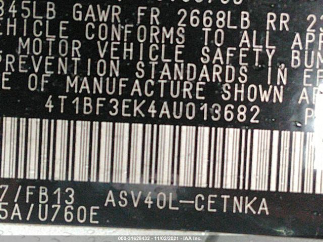 Photo 8 VIN: 4T1BF3EK4AU013682 - TOYOTA CAMRY 