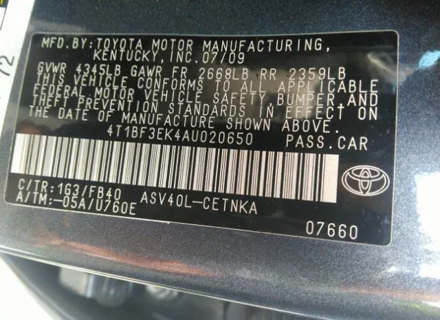 Photo 8 VIN: 4T1BF3EK4AU020650 - TOYOTA CAMRY 