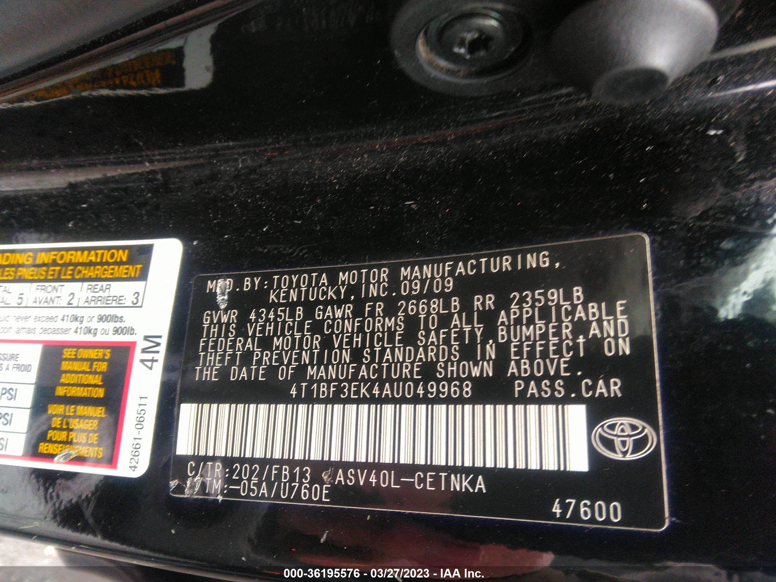 Photo 8 VIN: 4T1BF3EK4AU049968 - TOYOTA CAMRY 