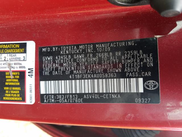 Photo 9 VIN: 4T1BF3EK4AU058363 - TOYOTA CAMRY BASE 