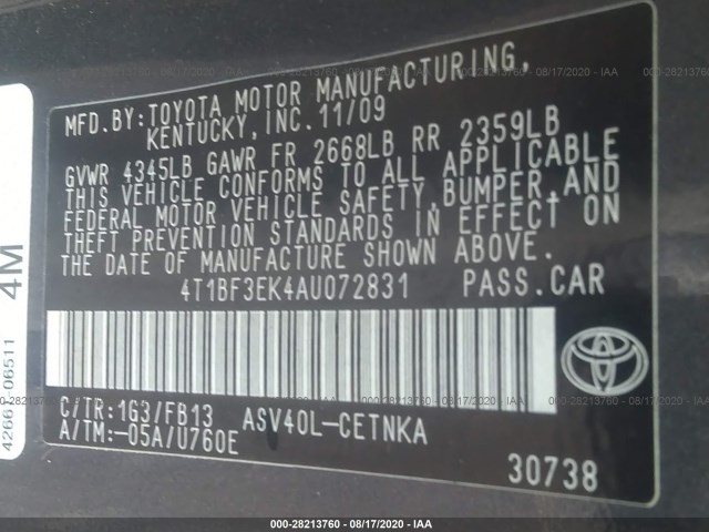 Photo 8 VIN: 4T1BF3EK4AU072831 - TOYOTA CAMRY 