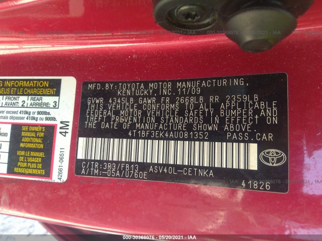 Photo 8 VIN: 4T1BF3EK4AU081352 - TOYOTA CAMRY 