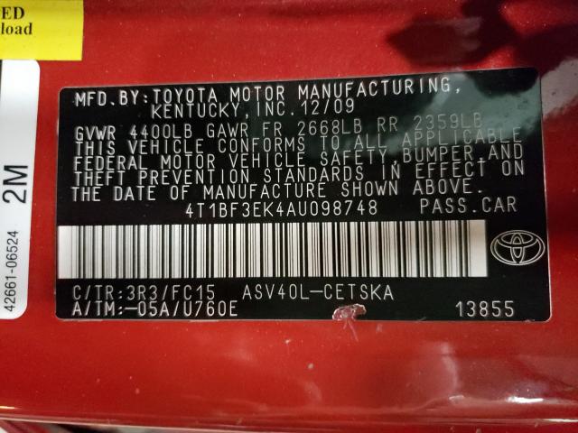 Photo 9 VIN: 4T1BF3EK4AU098748 - TOYOTA CAMRY BASE 