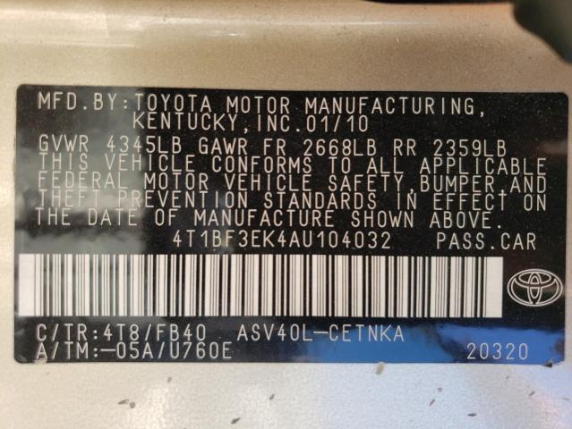 Photo 11 VIN: 4T1BF3EK4AU104032 - TOYOTA CAMRY BASE 