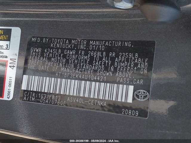 Photo 8 VIN: 4T1BF3EK4AU104421 - TOYOTA CAMRY 