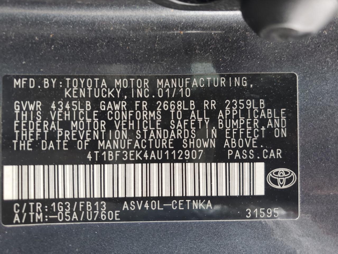 Photo 11 VIN: 4T1BF3EK4AU112907 - TOYOTA CAMRY 